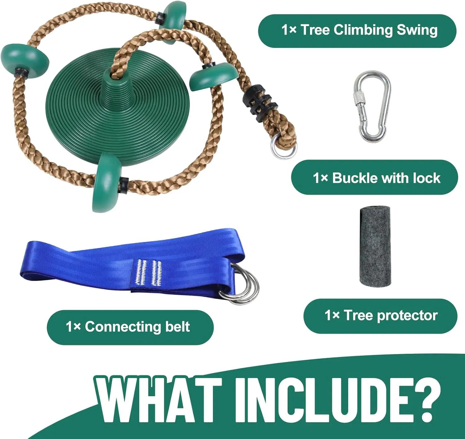 Tree Swing for Kids,Climbing Rope with Platforms,Disc Swing Seat Set Outdoor Playground Accessories for Kids-Include Carabiner, 4ft Tree Strap and Tree Protector