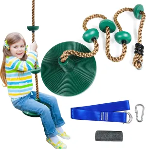 Tree Swing for Kids,Climbing Rope with Platforms,Disc Swing Seat Set Outdoor Playground Accessories for Kids-Include Carabiner, 4ft Tree Strap and Tree Protector