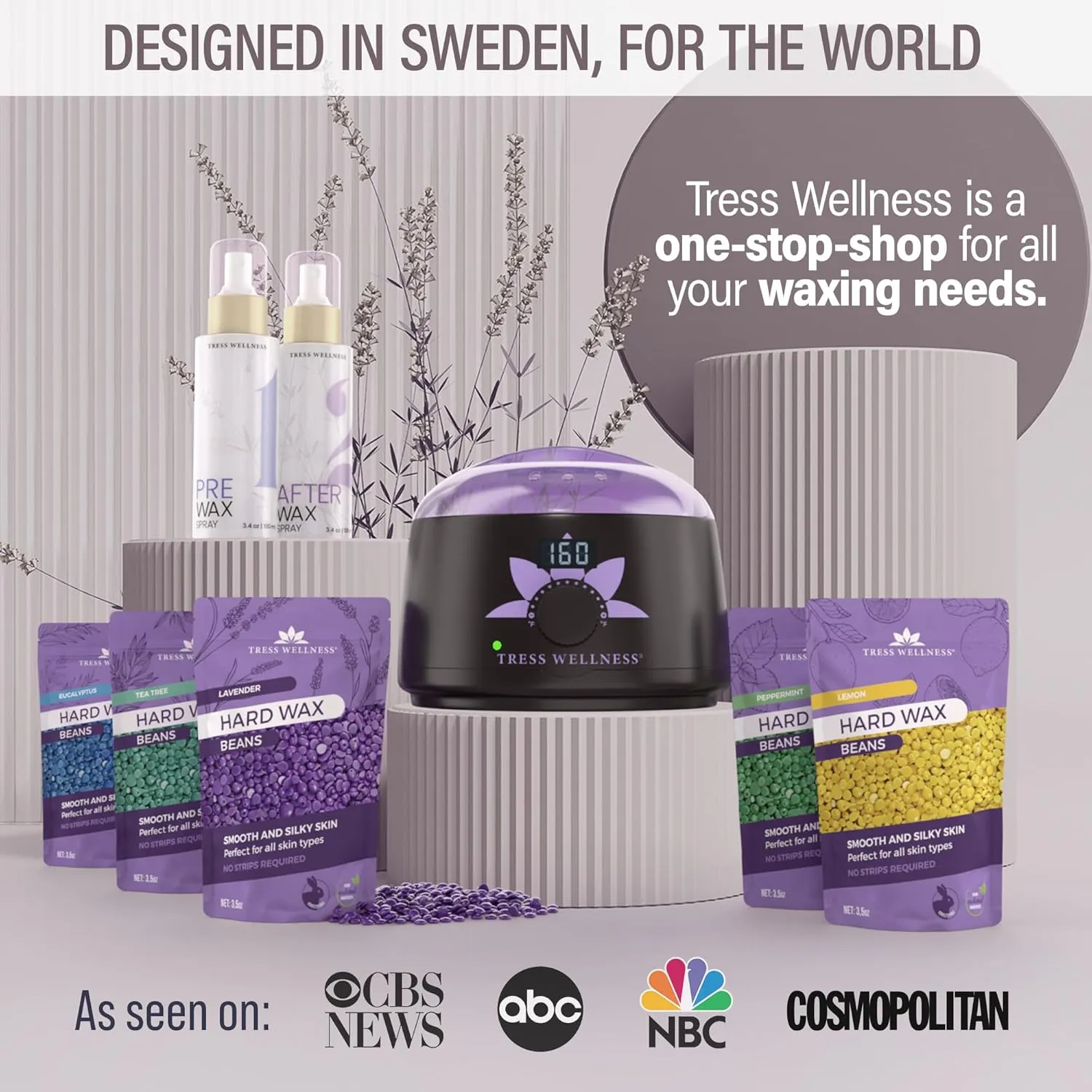 Tress Wellness Waxing Kit for Brazilian Wax - Easy to Use - For Sensitive Skin - Digital Display, Dusty Lilac