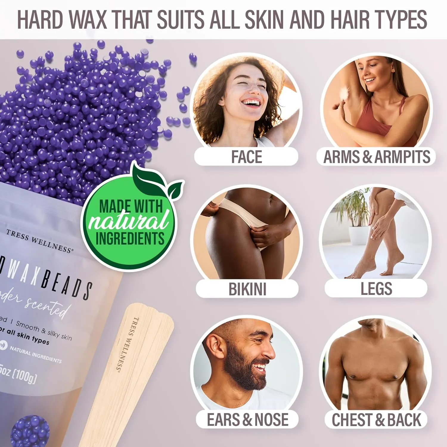 Tress Wellness Waxing Kit for Brazilian Wax - Easy to Use - For Sensitive Skin - Digital Display, Dusty Lilac