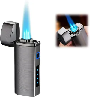 Triple Jet Flame Lighter - USB Electric, Portable, Refillable Butane Lighter - 3 Flame, Windproof - Unique Birthday Gifts for Men, Dad, Husband (Black)
