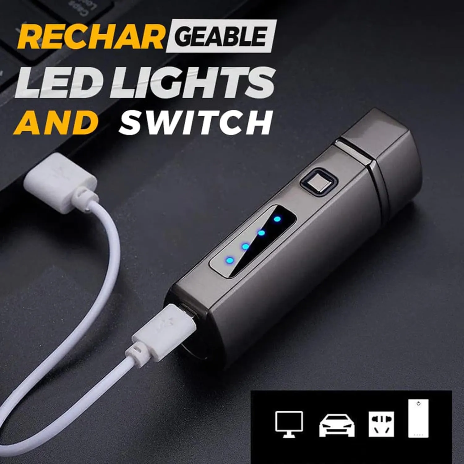 Triple Jet Flame Lighter - USB Electric, Portable, Refillable Butane Lighter - 3 Flame, Windproof - Unique Birthday Gifts for Men, Dad, Husband (Black)
