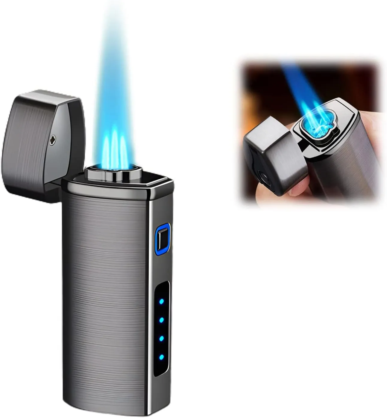Triple Jet Flame Lighter - USB Electric, Portable, Refillable Butane Lighter - 3 Flame, Windproof - Unique Birthday Gifts for Men, Dad, Husband (Black)