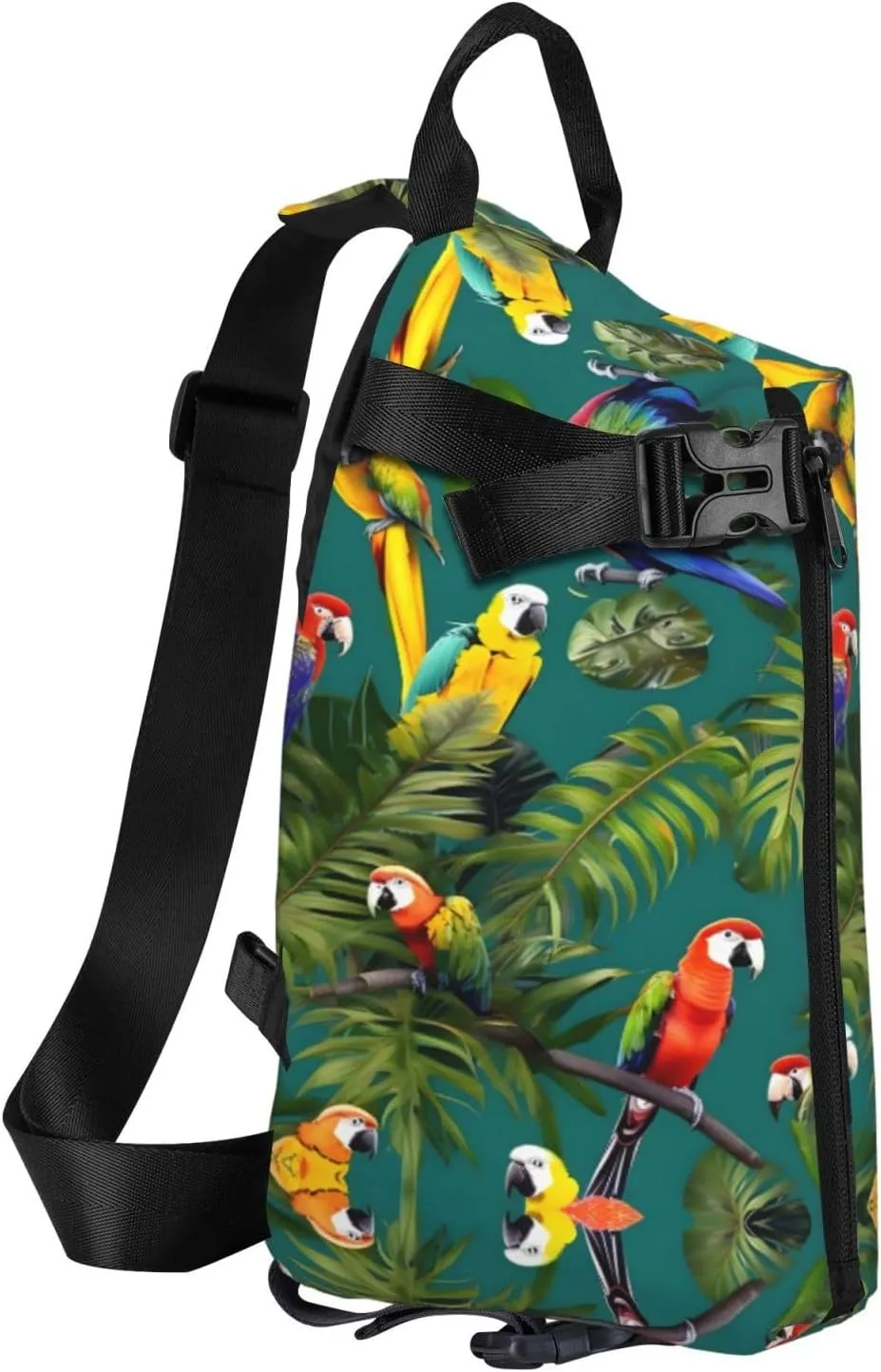 Tropical Plants And Parrots Print Crossbody Backpack Casual Adjustable Bag Multifunctional Sling Backpack