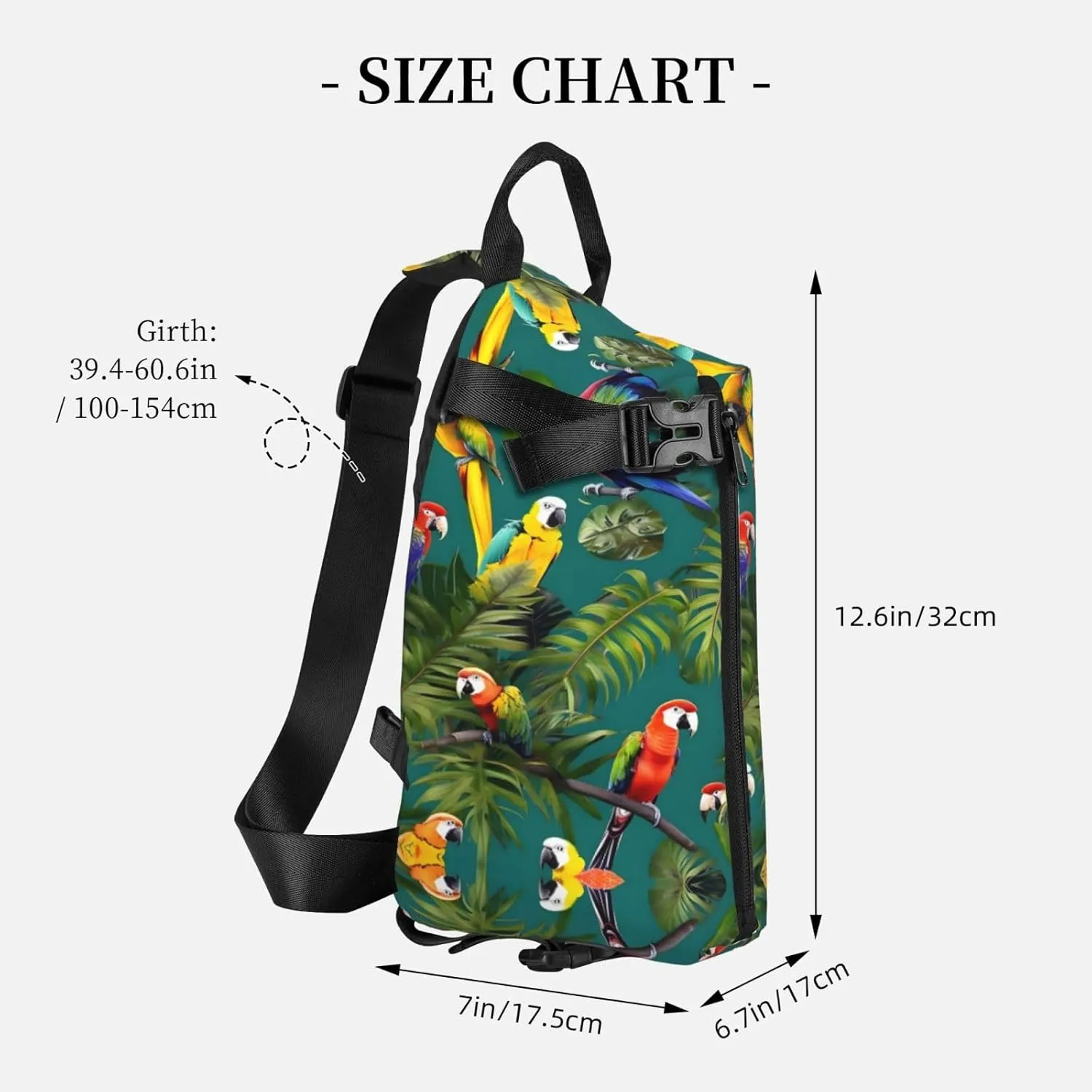 Tropical Plants And Parrots Print Crossbody Backpack Casual Adjustable Bag Multifunctional Sling Backpack