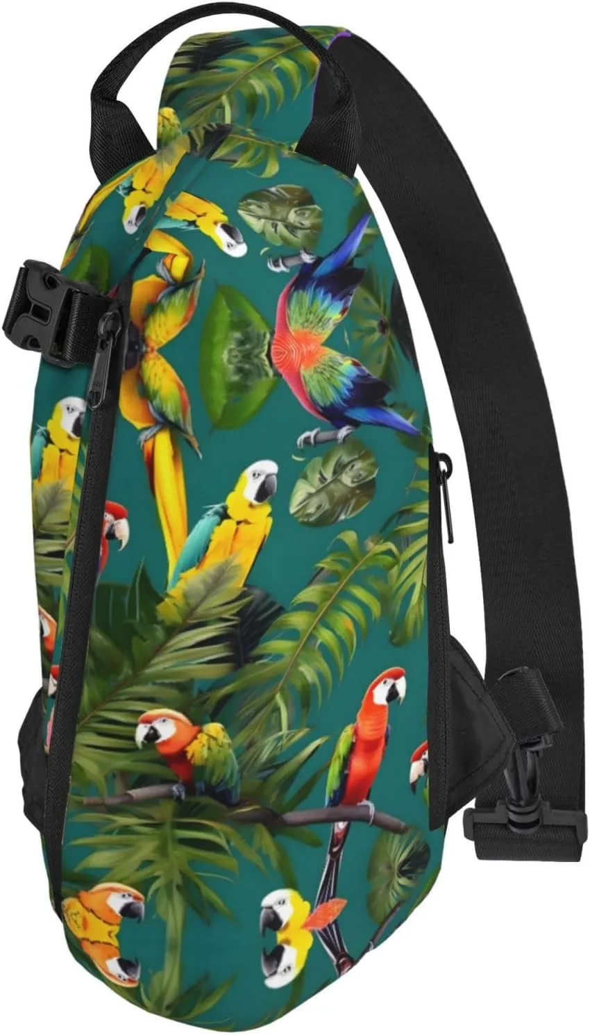 Tropical Plants And Parrots Print Crossbody Backpack Casual Adjustable Bag Multifunctional Sling Backpack