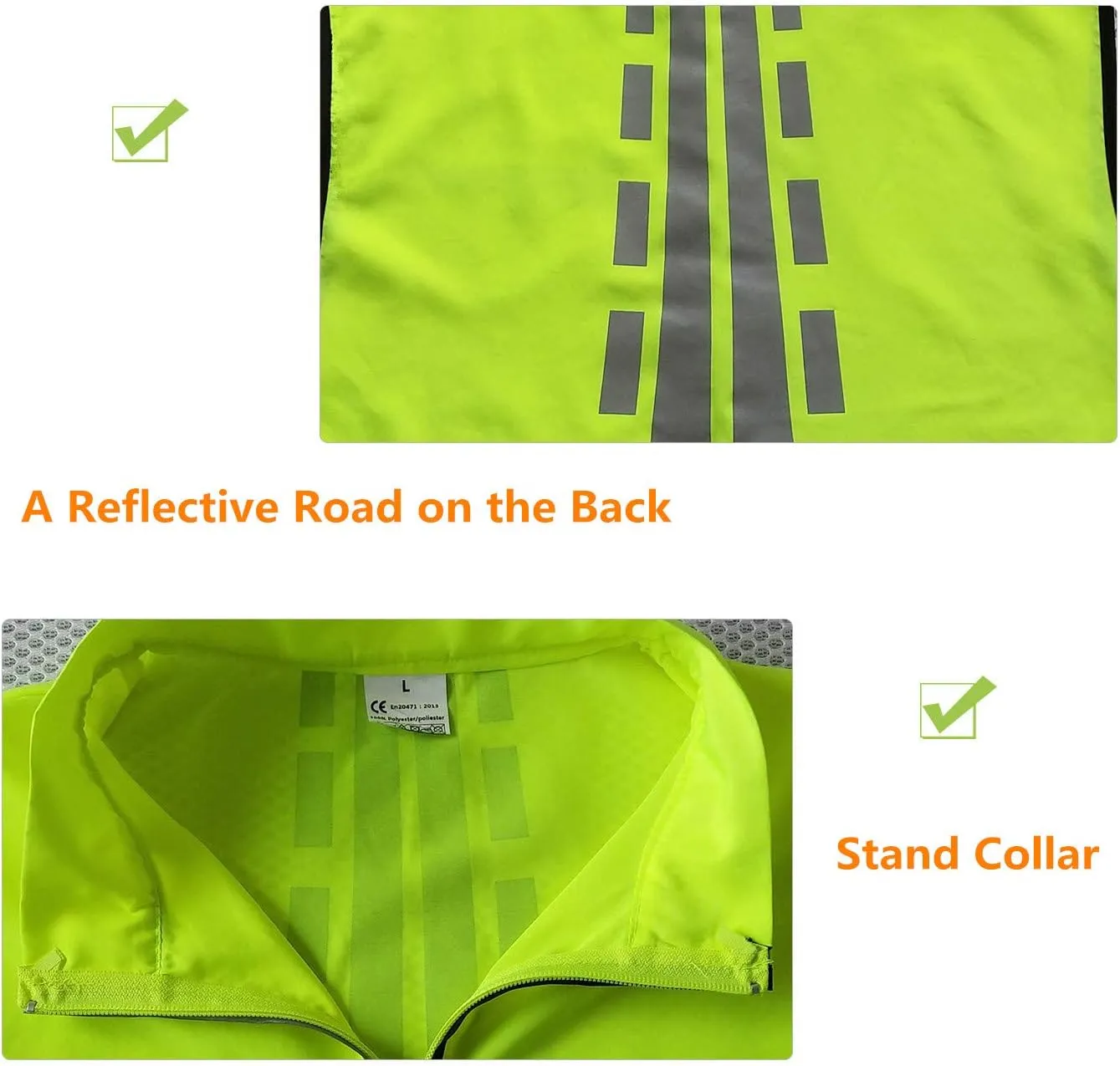 Tucoolracing High Visibility Cycling Vest Reflective Vest for Night Running Jogging Biking Motorcycle with 2 Reflective Safety Bands (Green, XL)