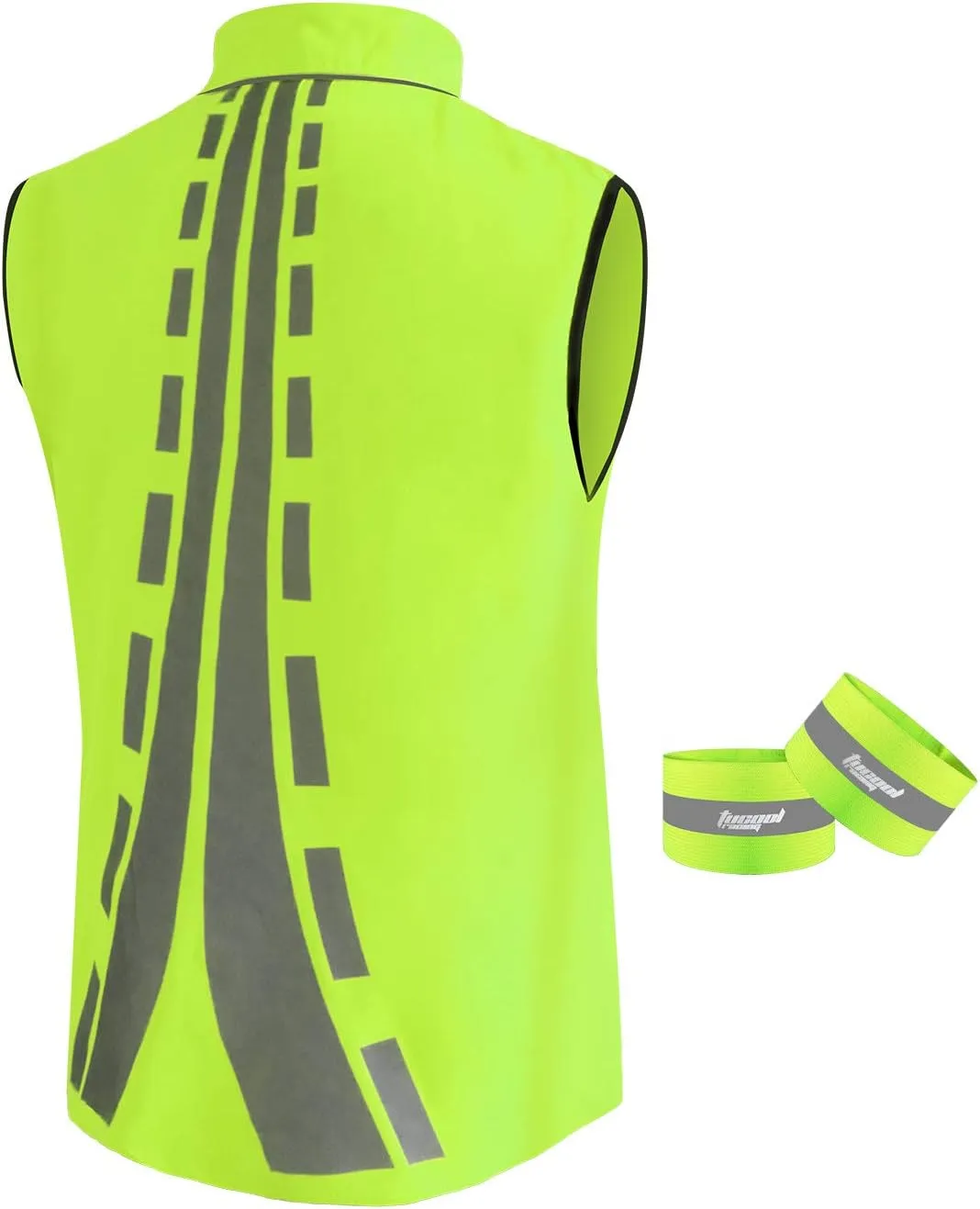 Tucoolracing High Visibility Cycling Vest Reflective Vest for Night Running Jogging Biking Motorcycle with 2 Reflective Safety Bands (Green, XL)