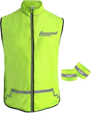 Tucoolracing High Visibility Cycling Vest Reflective Vest for Night Running Jogging Biking Motorcycle with 2 Reflective Safety Bands (Green, XL)