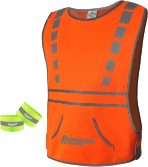 Tucoolracing Running Cycling Reflective Vest with Pocket with 2 High Visibility Running Safety Bands (Orange, XL)