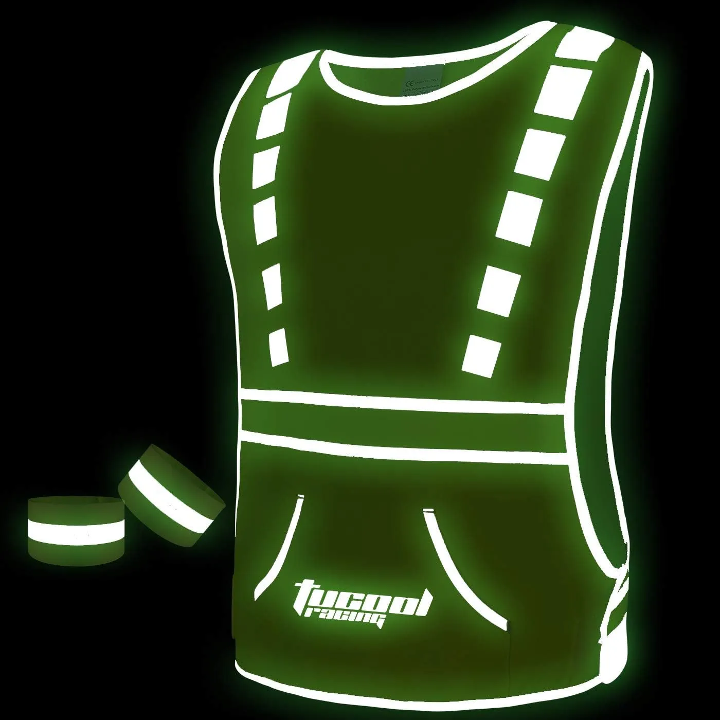 Tucoolracing Running Cycling Reflective Vest with Pocket with 2 High Visibility Running Safety Bands (Orange, XL)