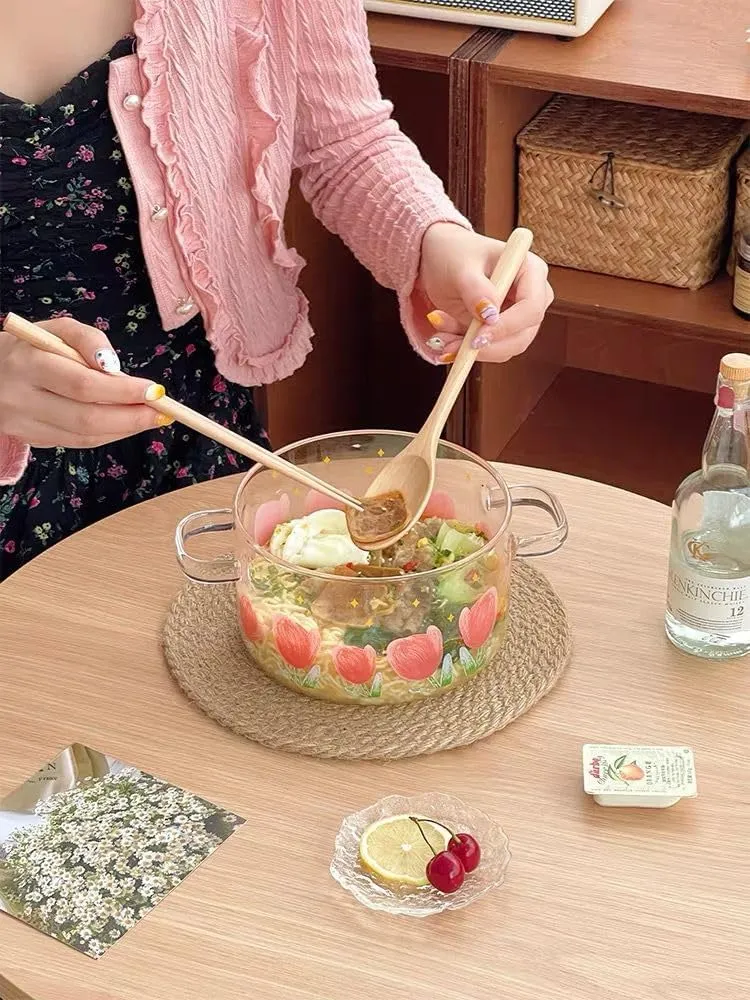 Tulip Glass Cooking Pot with Wooden Lid (1.5L)