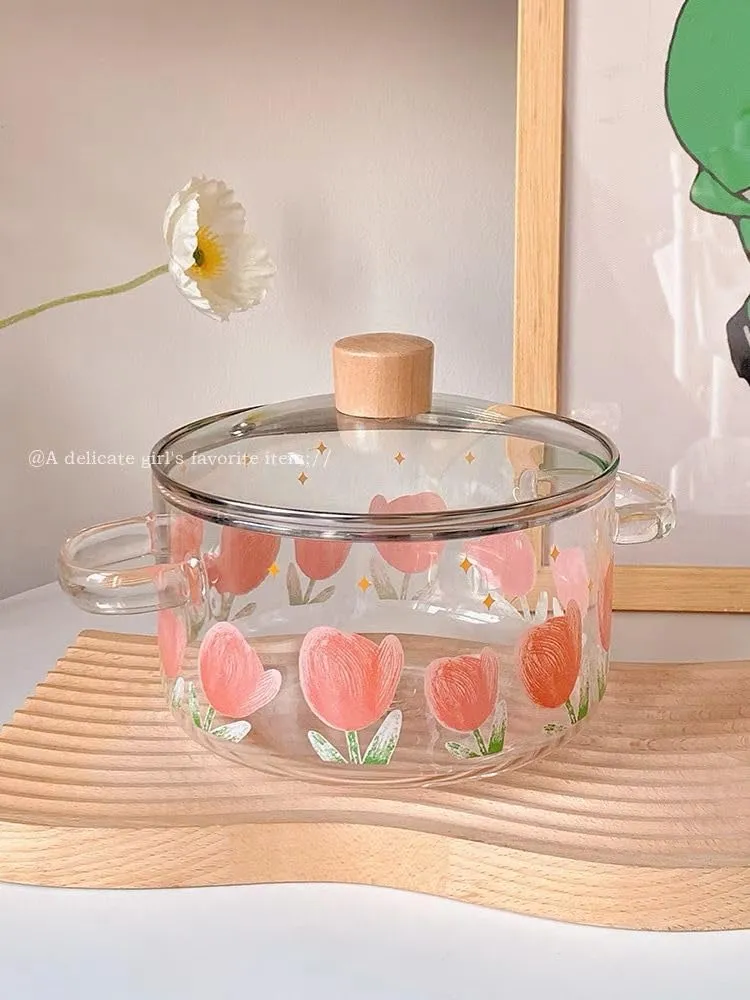 Tulip Glass Cooking Pot with Wooden Lid (1.5L)