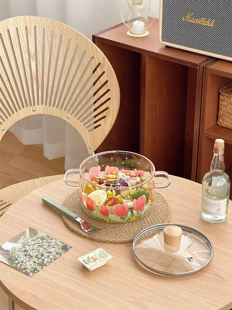 Tulip Glass Cooking Pot with Wooden Lid (1.5L)