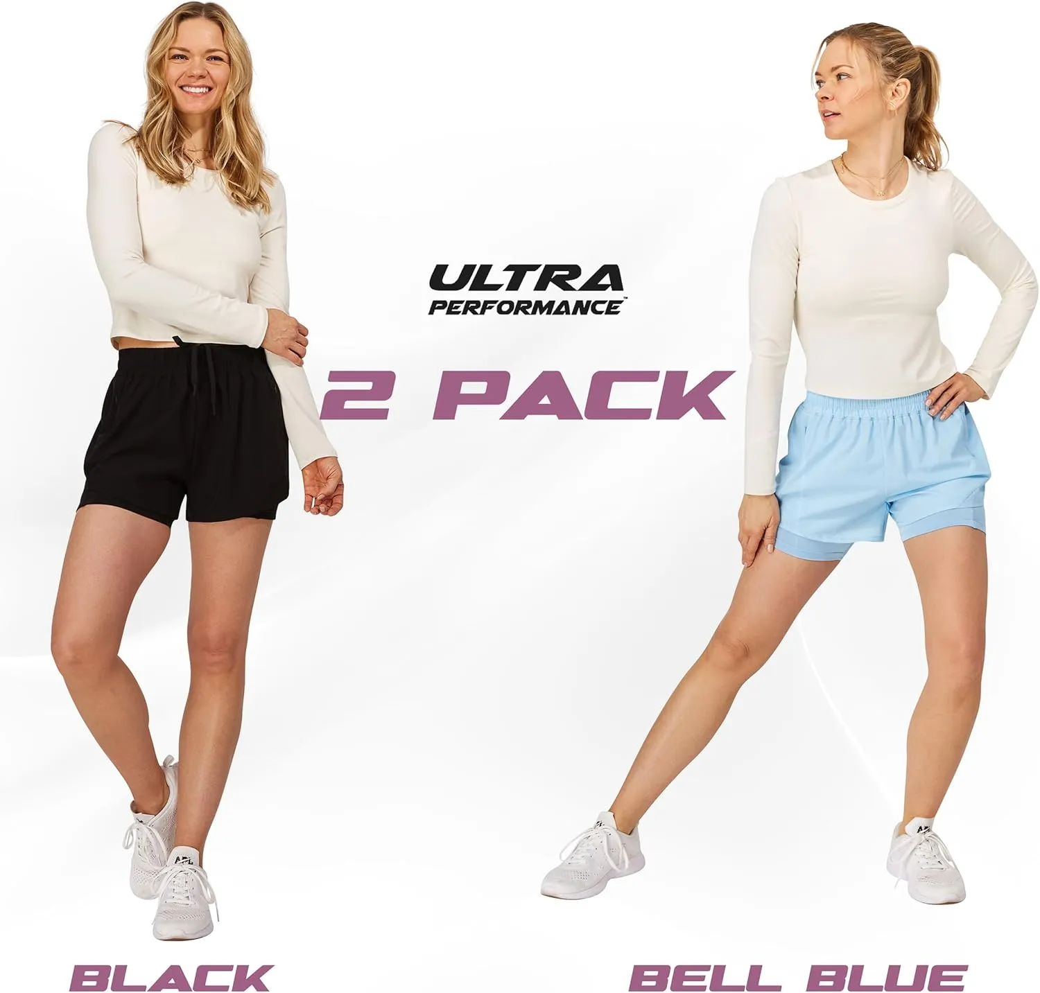 Ultra Performance Gym Shorts Women Pack of 2, Nylon Compression Workout Shorts Women with Liner