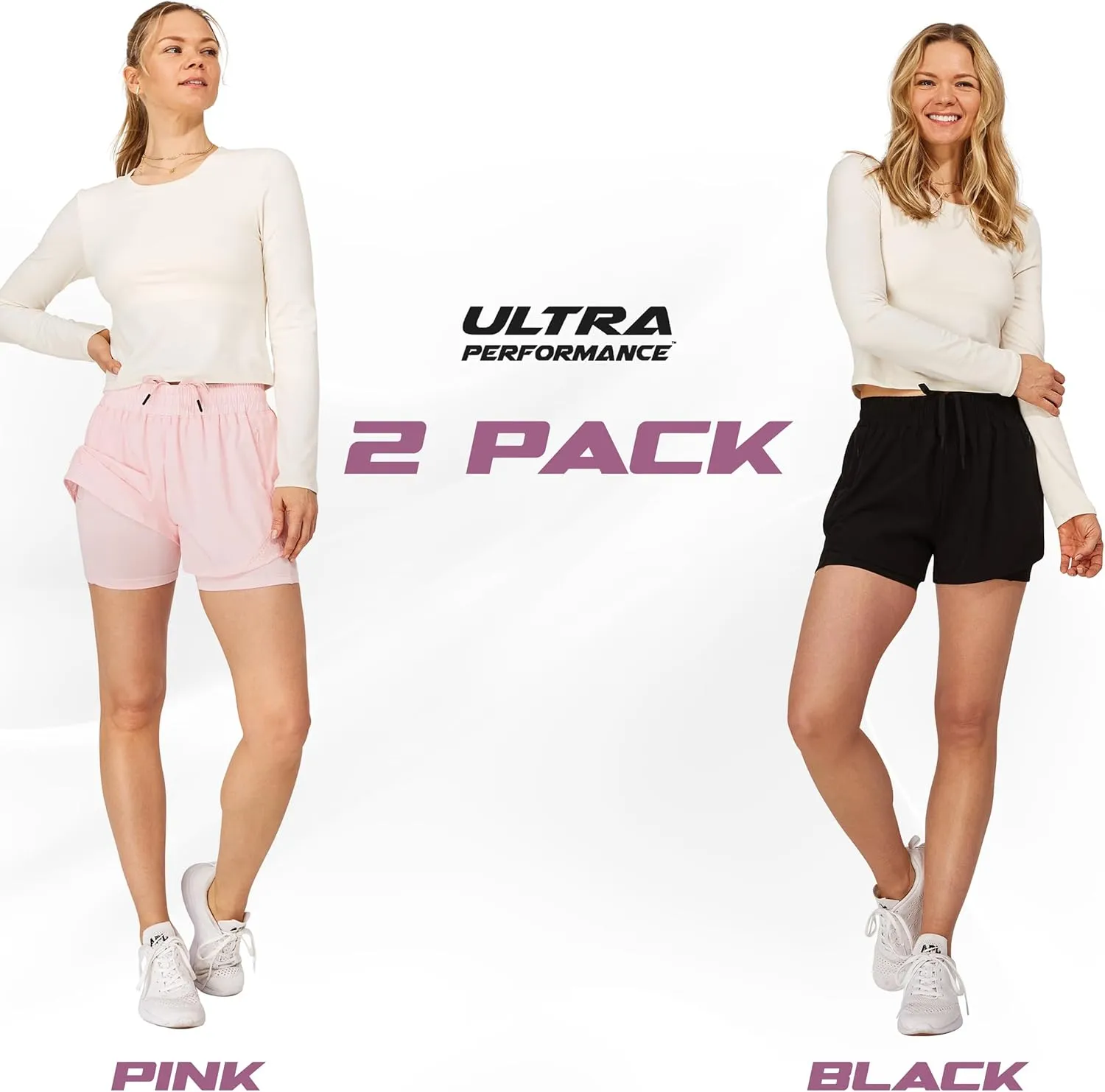 Ultra Performance Gym Shorts Women Pack of 2, Nylon Compression Workout Shorts Women with Liner