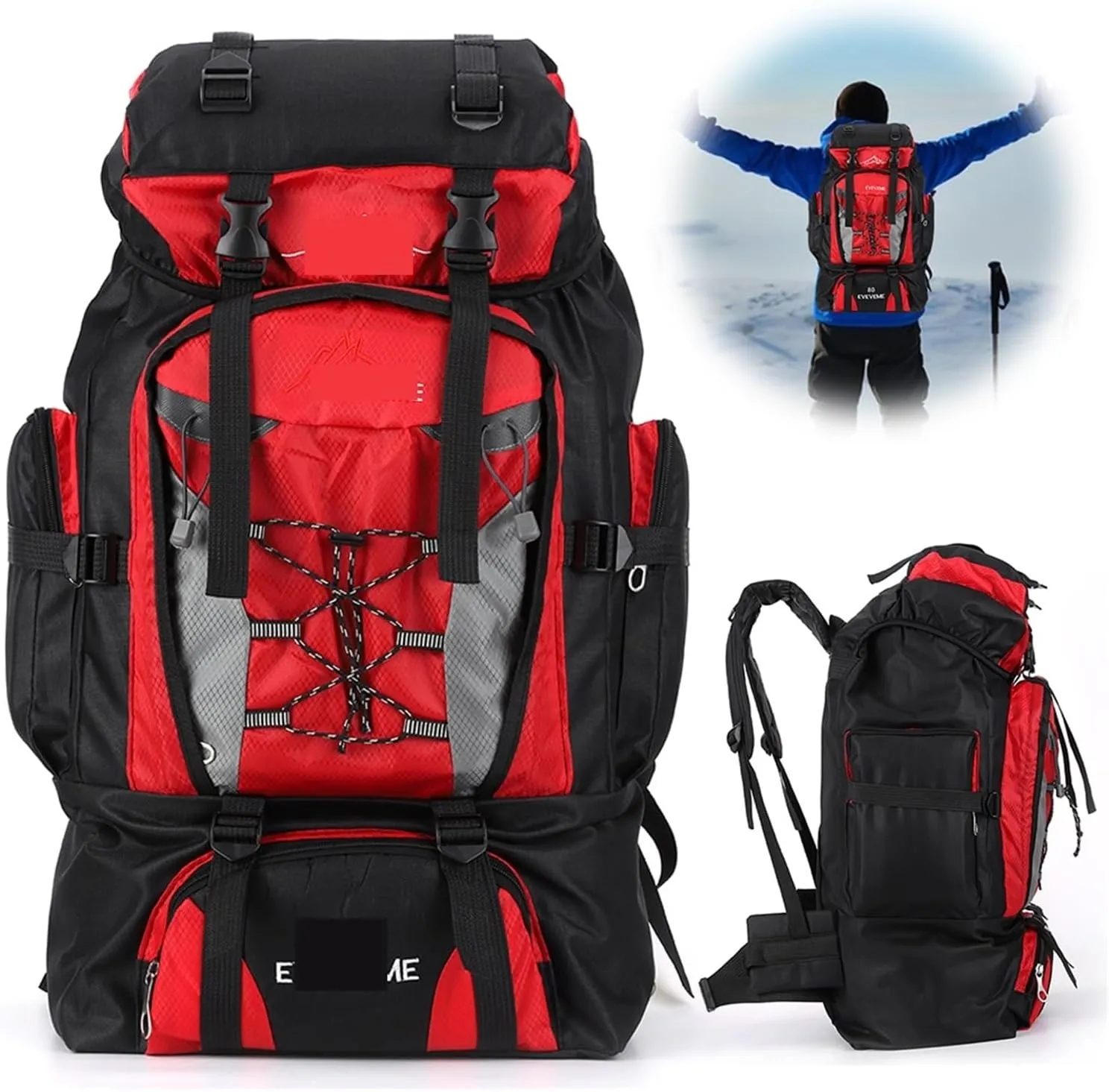 Ultralight Camping Backpack Outdoor Sports Bags Mountain Pocket Hiking Rucksack Daypack Traveling Cotton Canvas Bag(Red)