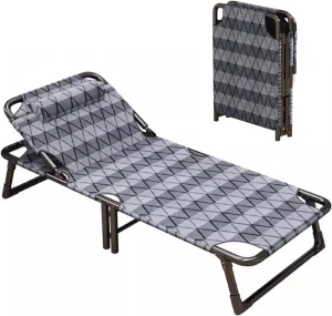 Ultralight Folding Tent Camping Cot Supports 397 lbs, Portable Folding Bed for Adults with Pillow 6-Position Backrest Adjustment, for Bedroom, Office, Camping