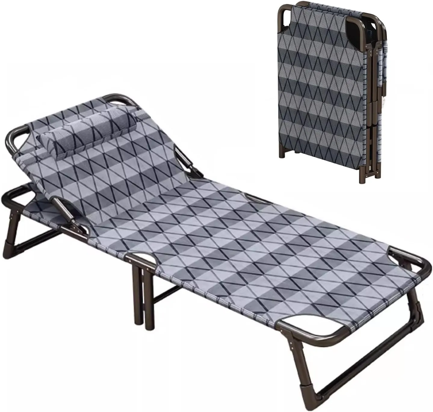 Ultralight Folding Tent Camping Cot Supports 397 lbs, Portable Folding Bed for Adults with Pillow 6-Position Backrest Adjustment, for Bedroom, Office, Camping