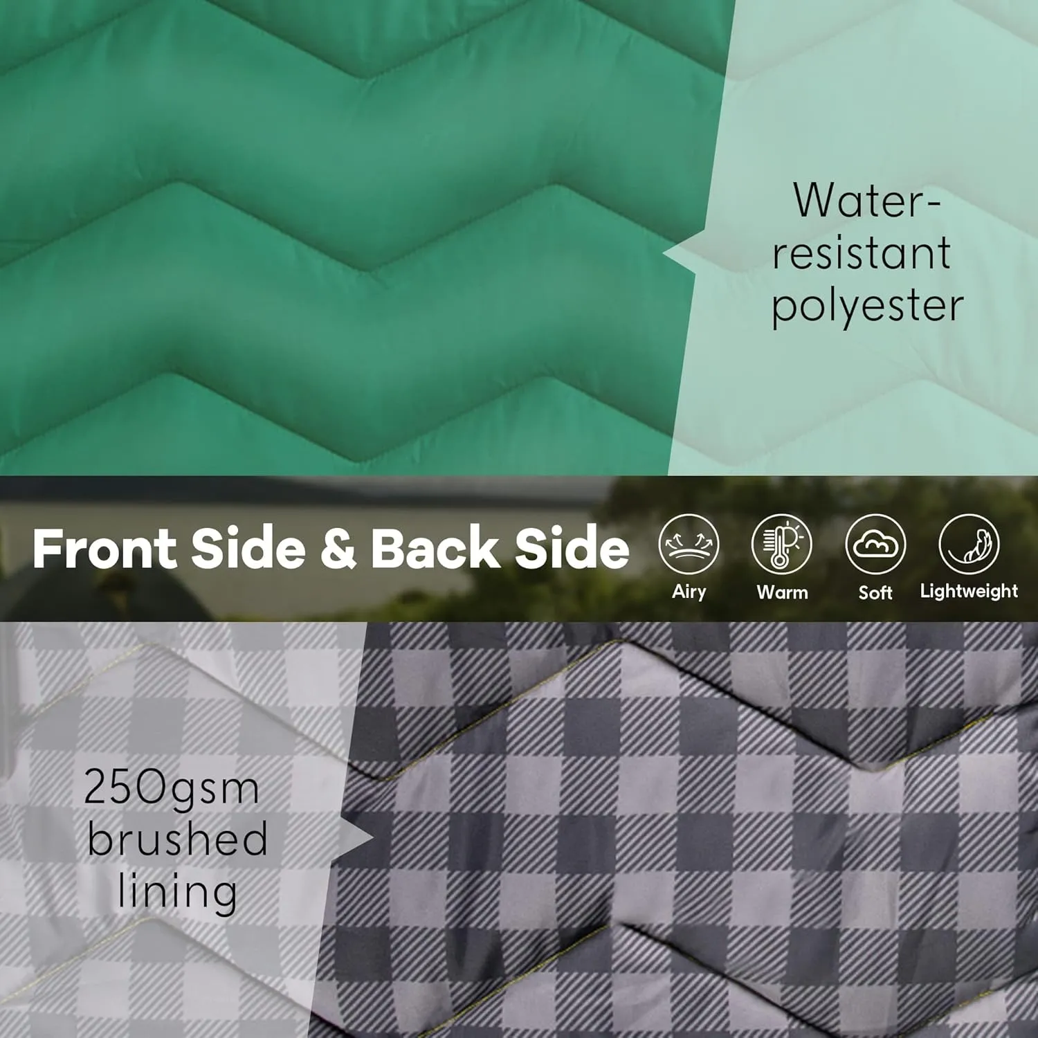 UNIKOME Lightweight & Waterproof Outdoor Camping Travel Blanket, Puffy Down Alternative With corner loops, 75"52", Green
