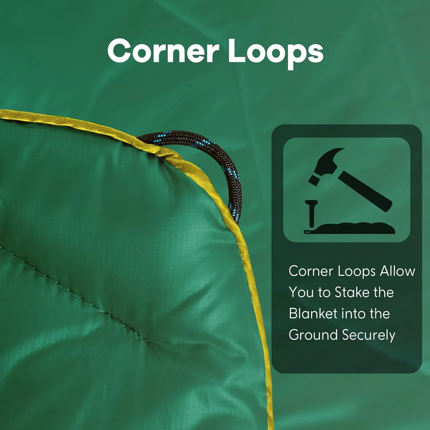 UNIKOME Lightweight & Waterproof Outdoor Camping Travel Blanket, Puffy Down Alternative With corner loops, 75"52", Green