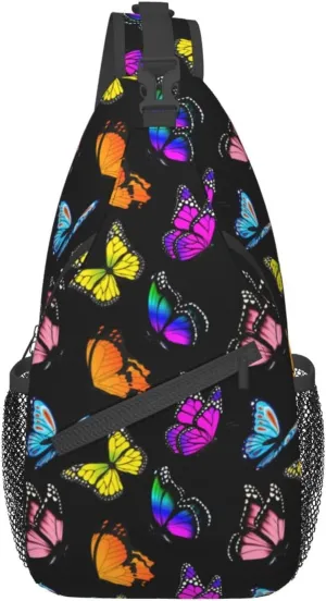 Unisex Crossbody Sling Backpack Travel Hiking Daypack Crossbody Shoulder Bag for Women Men Butterfly