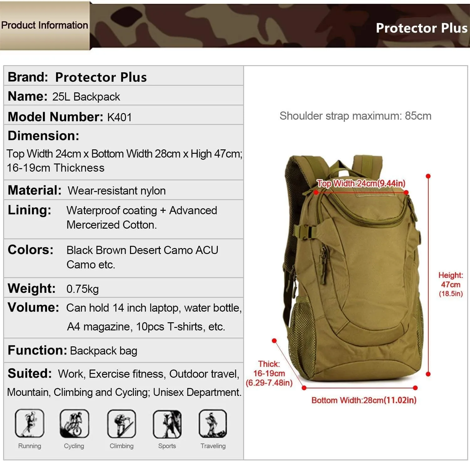 UNISTRENGH 25L Backpack Military Tactical Daypack Water-resistance Assault Gear Rucksack for Hunting Trekking Travelling (Desert Camo)