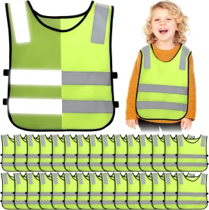 Unittype 30 Pcs Kids Safety Vest High Visibility Reflective Safety Children Vest Neon Yellow Child Traffic Clothes with Elastic Strap for Kids Cycling Running Skiing Outdoor Activities
