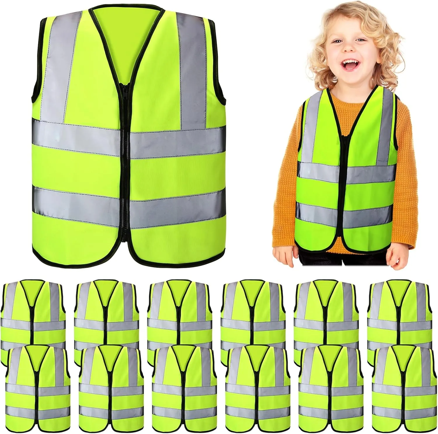 Unittype Kids Safety Vest Bulk High Visibility Reflective Vest with Grey Reflective Strips for Child Cycling Skiing