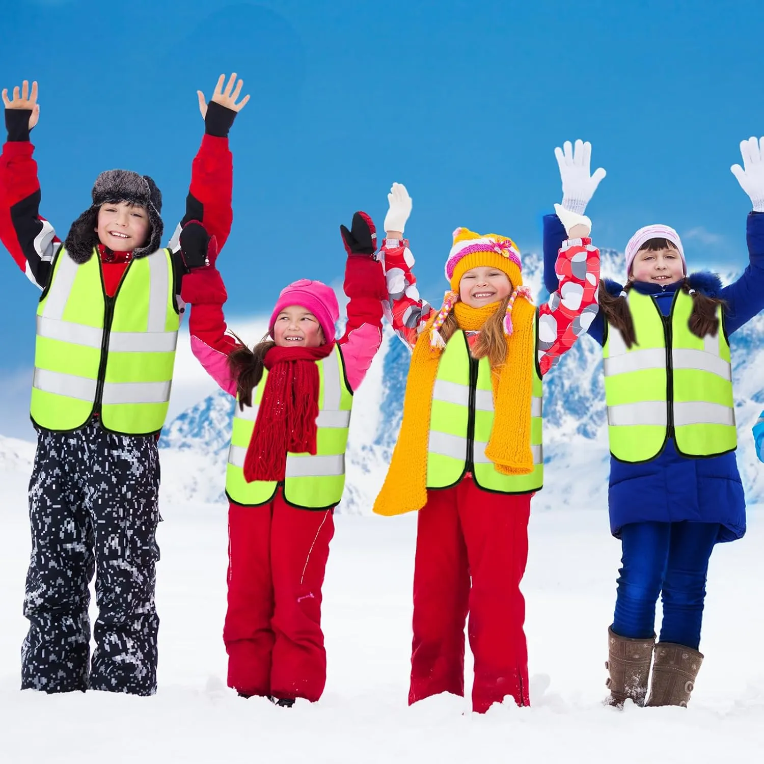 Unittype Kids Safety Vest Bulk High Visibility Reflective Vest with Grey Reflective Strips for Child Cycling Skiing