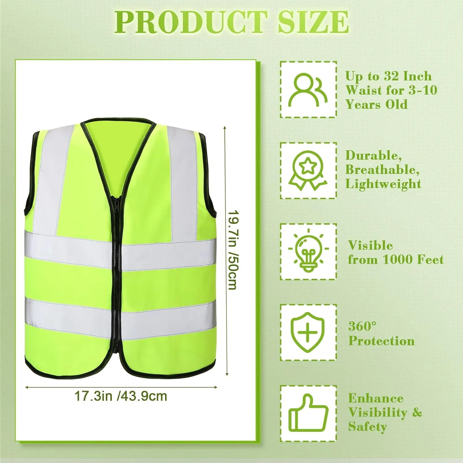 Unittype Kids Safety Vest Bulk High Visibility Reflective Vest with Grey Reflective Strips for Child Cycling Skiing