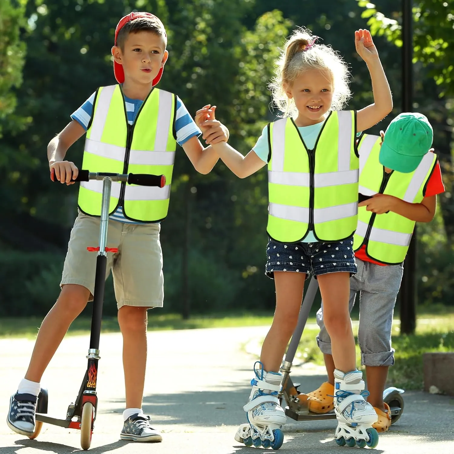 Unittype Kids Safety Vest Bulk High Visibility Reflective Vest with Grey Reflective Strips for Child Cycling Skiing