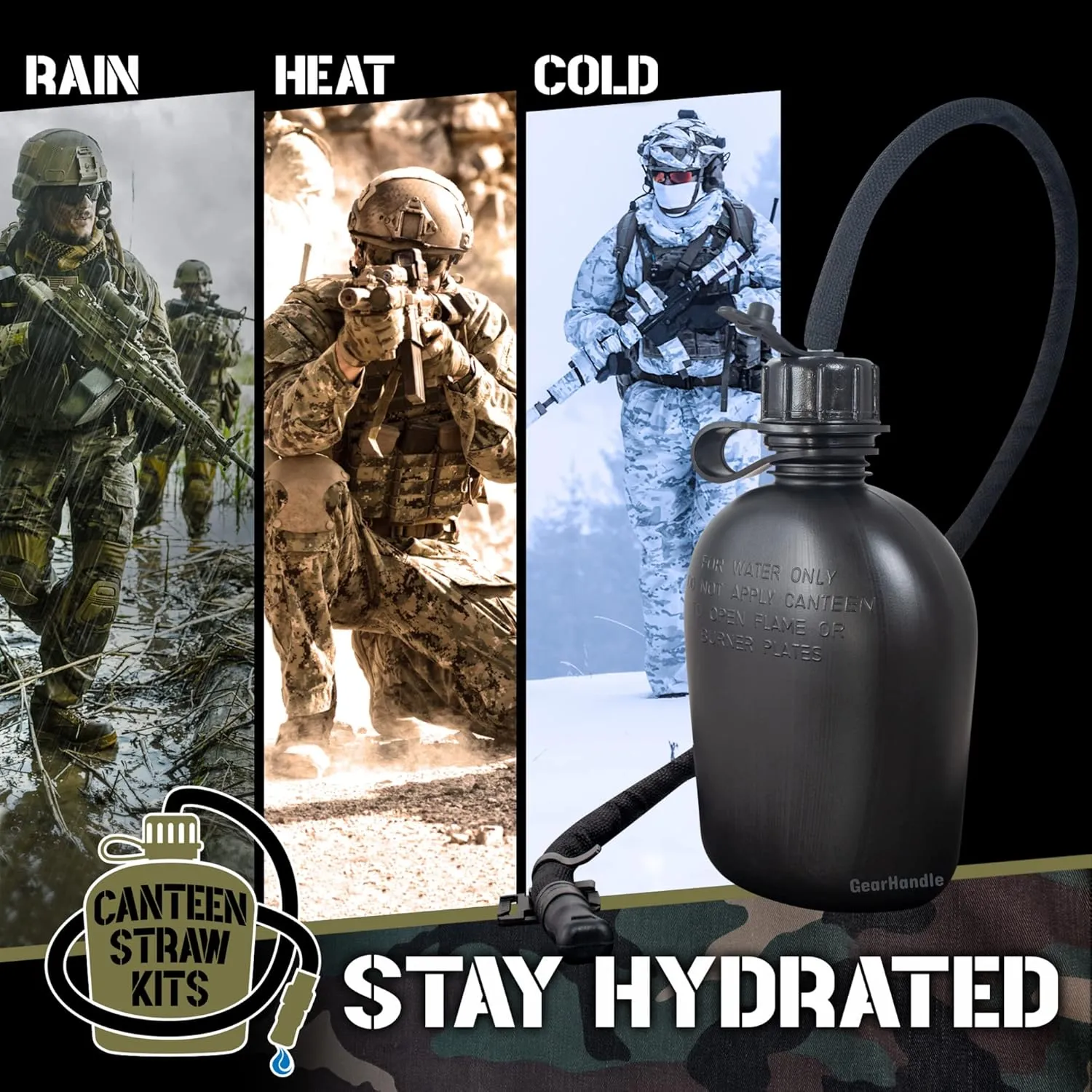 US Military Canteen Straw Kits (Black with Canteen)