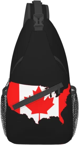 Usa Map Canadian Flag Sling Backpack Unisex Fashion Daypack Cross Chest Bag Diagonally Hiking Rucksack