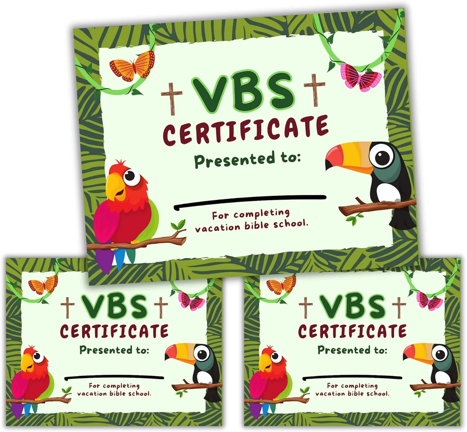 Vacation Bible School VBS Certificate of Completion Award | 50 pk 8.5x11” Jungle Wild Animals Safari Camp School Participation
