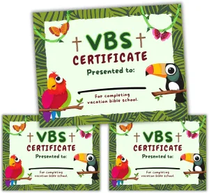 Vacation Bible School VBS Certificate of Completion Award | 50 pk 8.5x11” Jungle Wild Animals Safari Camp School Participation