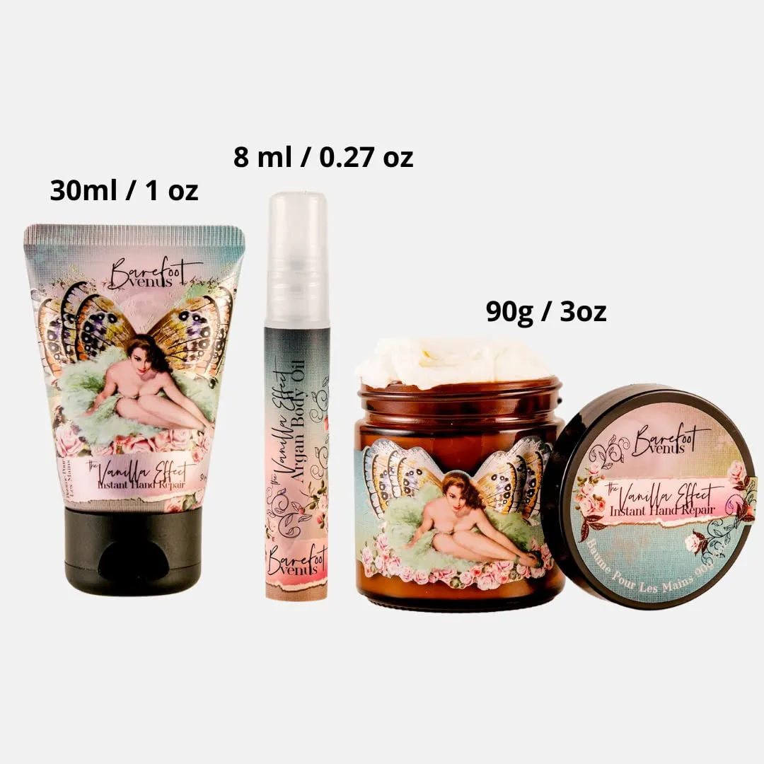 Vanilla Effect Bundle: Instant Hand Repair (3 oz), Mini Instant Hand Repair (1 oz), Argan Body Oil (0.27 oz)