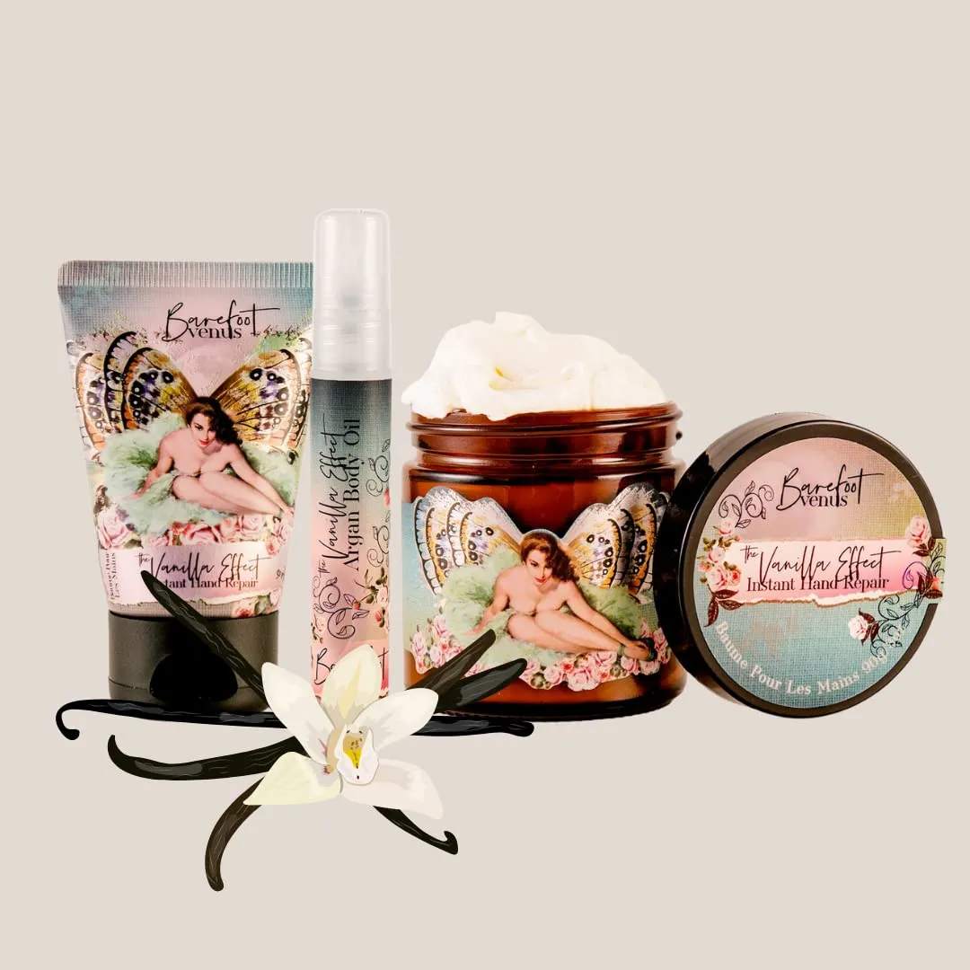 Vanilla Effect Bundle: Instant Hand Repair (3 oz), Mini Instant Hand Repair (1 oz), Argan Body Oil (0.27 oz)