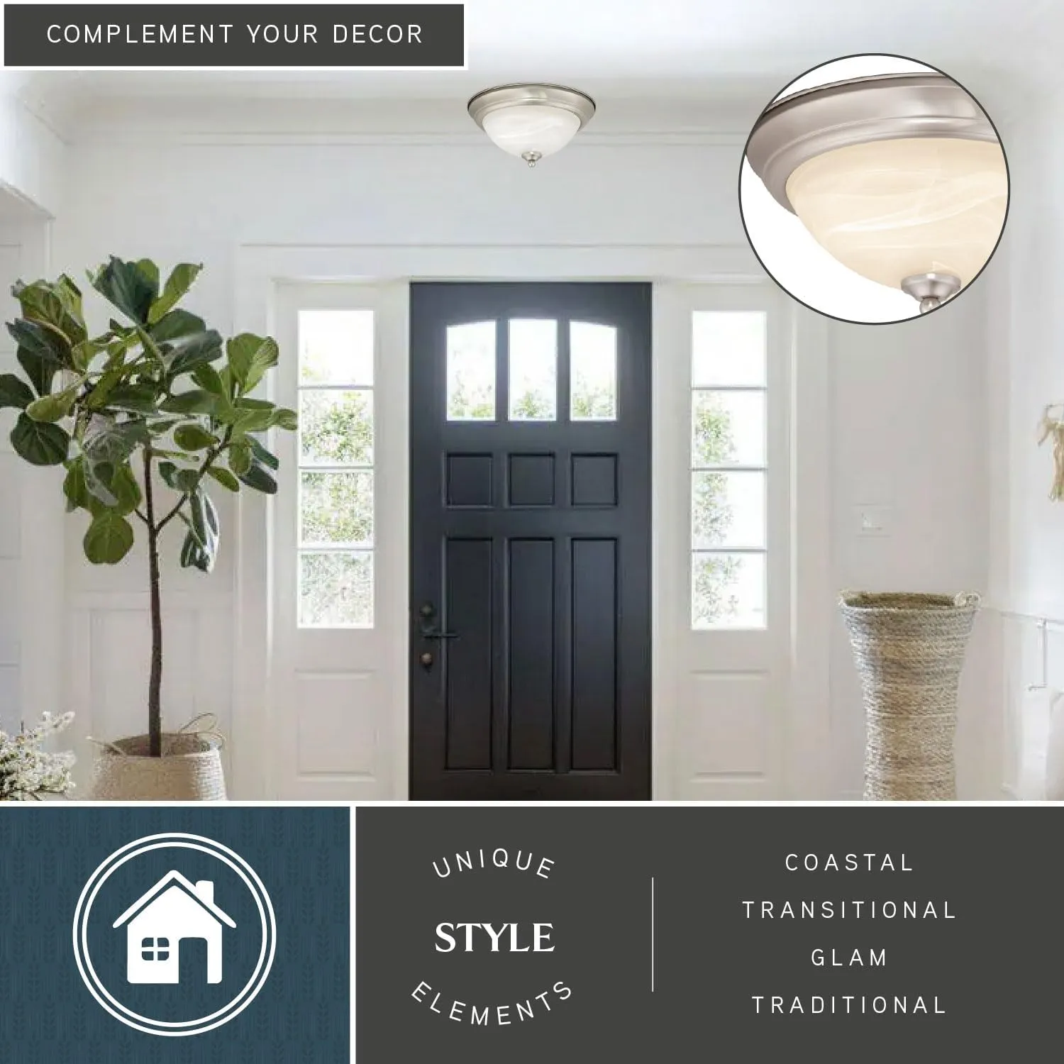 VAXCEL Stevens 2-Pack 13-in W LED Nickel Transitional Flush Mount Ceiling Light Fixture White Alabaster Glass