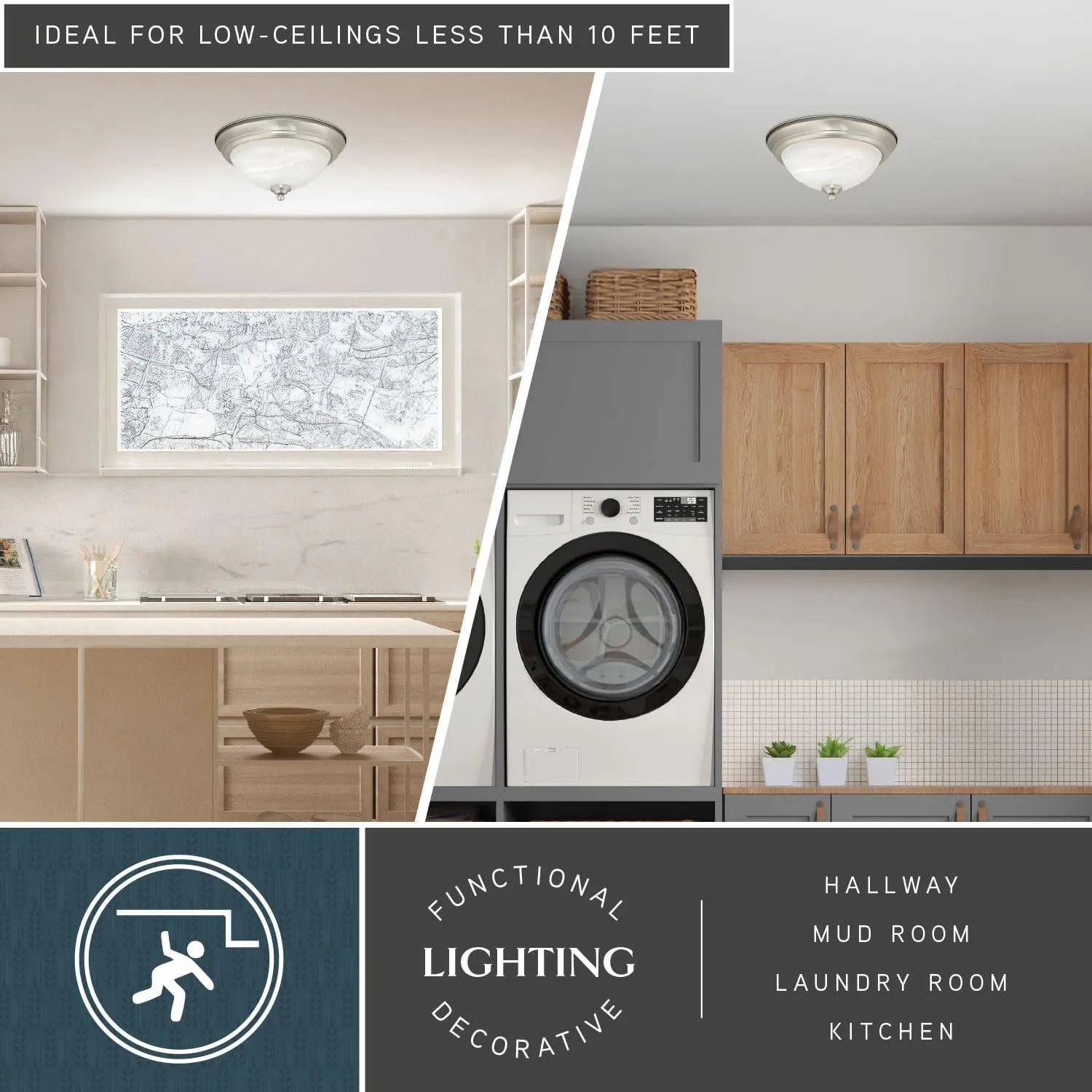 VAXCEL Stevens 2-Pack 13-in W LED Nickel Transitional Flush Mount Ceiling Light Fixture White Alabaster Glass