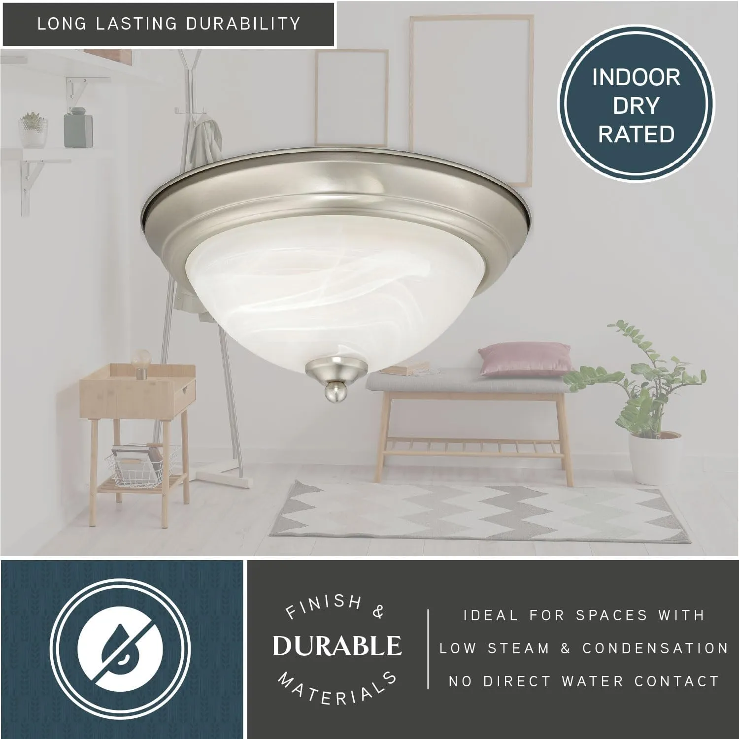VAXCEL Stevens 2-Pack 13-in W LED Nickel Transitional Flush Mount Ceiling Light Fixture White Alabaster Glass