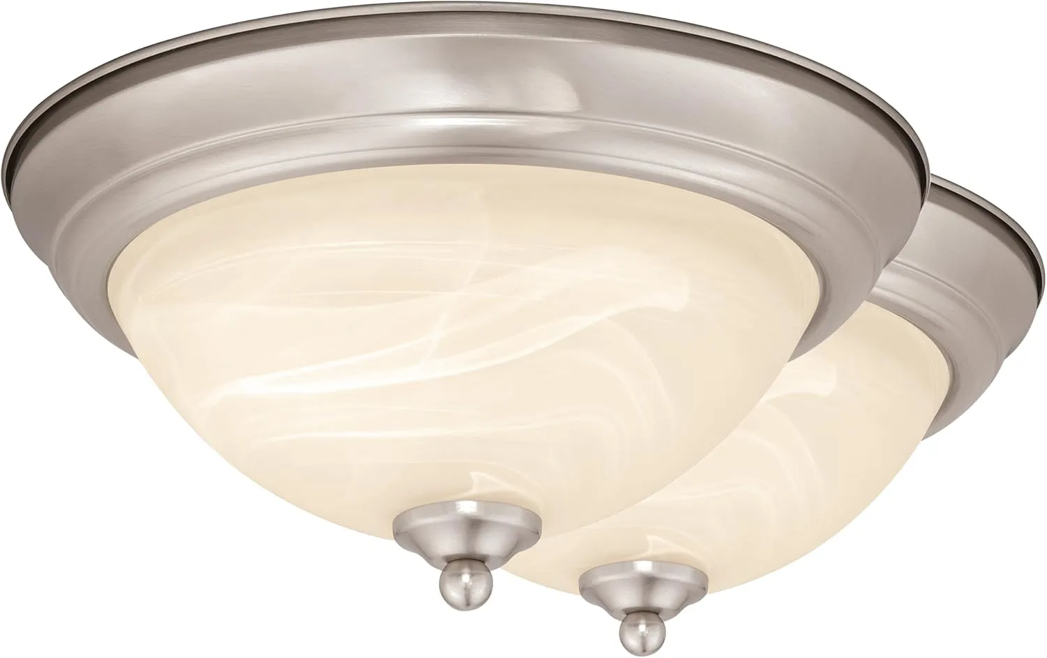 VAXCEL Stevens 2-Pack 13-in W LED Nickel Transitional Flush Mount Ceiling Light Fixture White Alabaster Glass