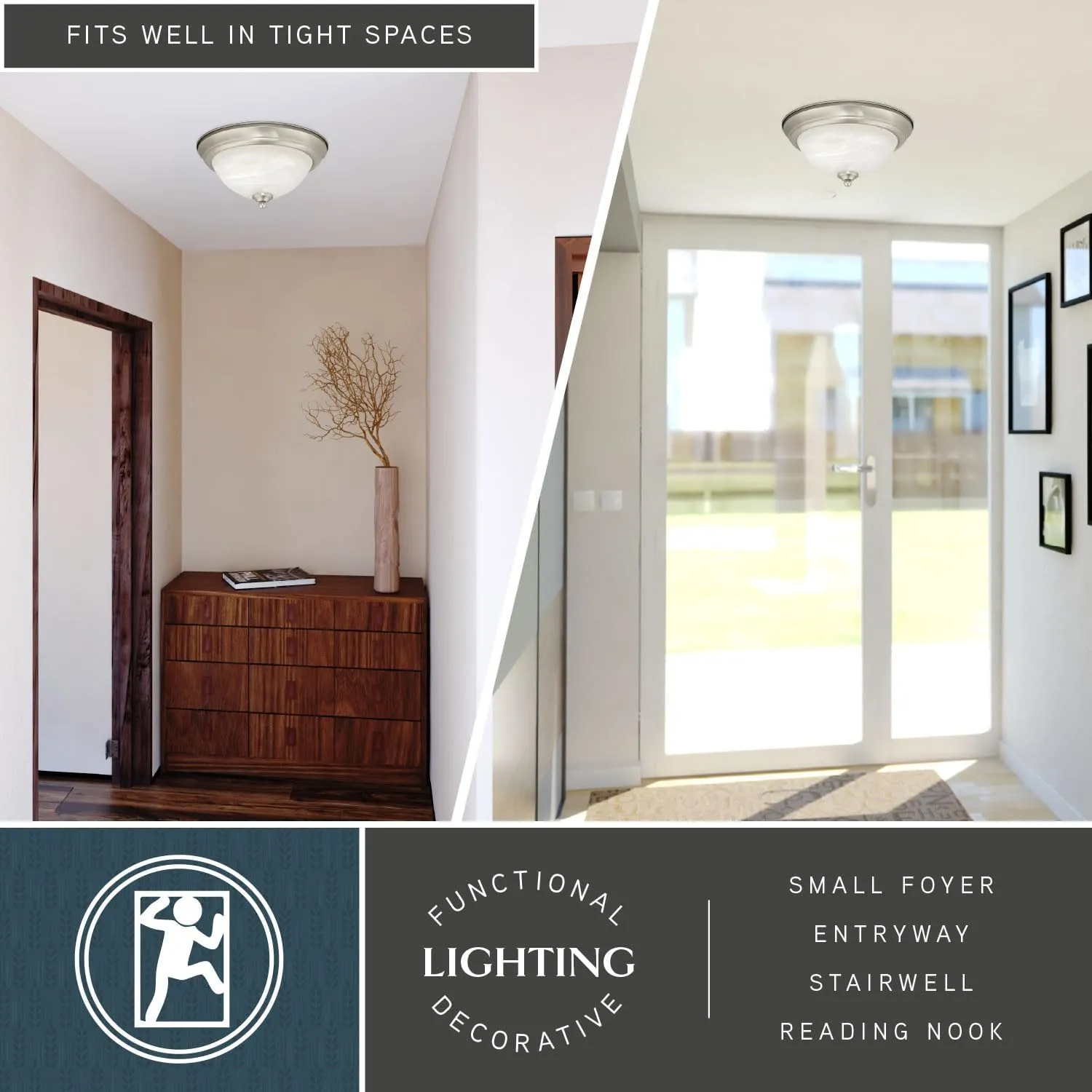 VAXCEL Stevens 2-Pack 13-in W LED Nickel Transitional Flush Mount Ceiling Light Fixture White Alabaster Glass