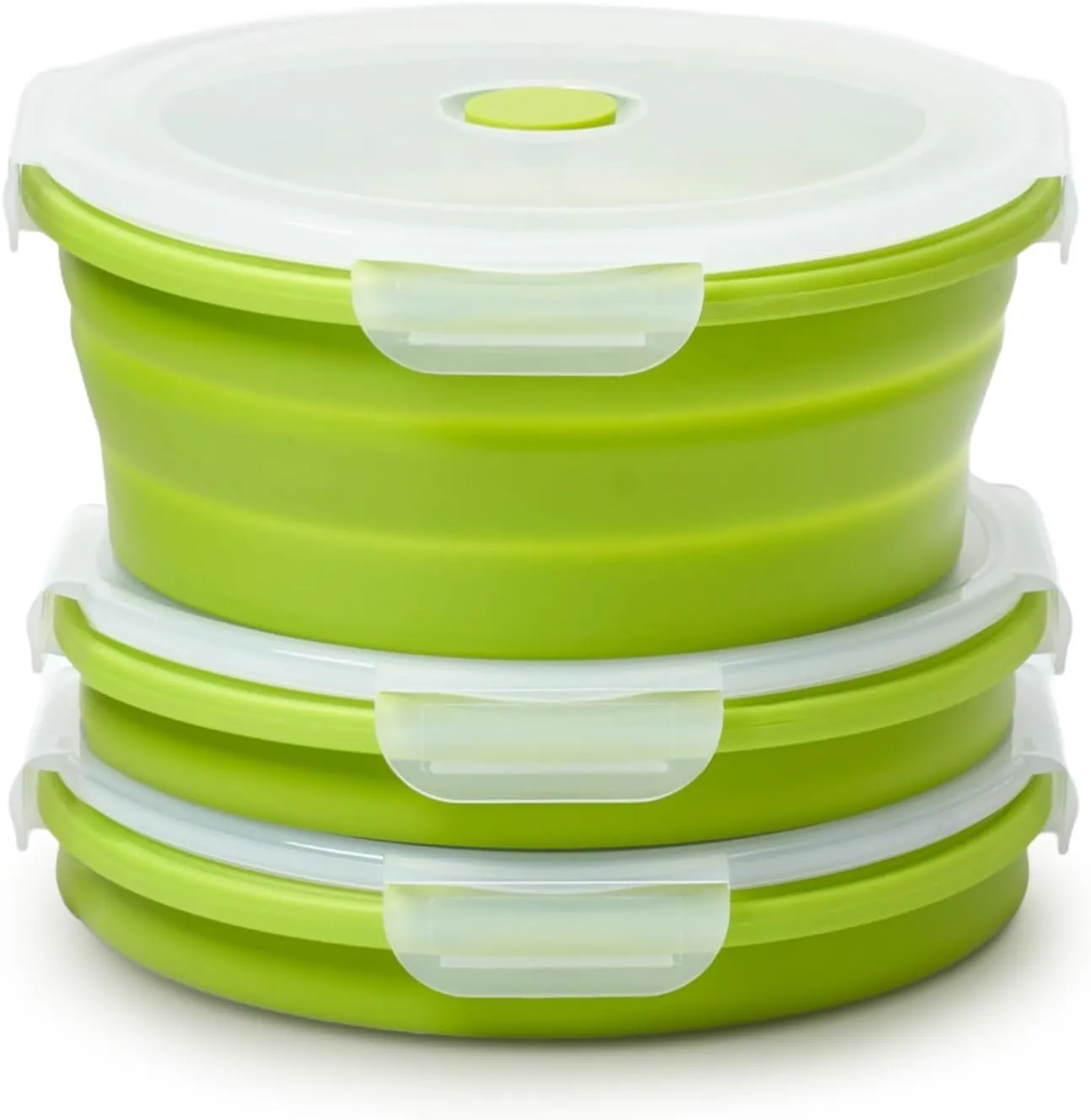 Vdomus Collapsible Food Storage Containers - Leak Proof, Microwave Safe - 40.5oz/1.2L Airtight Silicone Food Containers - Meal Prep Collapsible Bowls with Lids - Set of 3 - Green