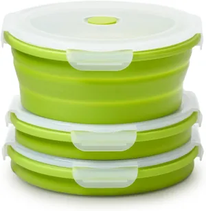 Vdomus Collapsible Food Storage Containers - Leak Proof, Microwave Safe - 40.5oz/1.2L Airtight Silicone Food Containers - Meal Prep Collapsible Bowls with Lids - Set of 3 - Green