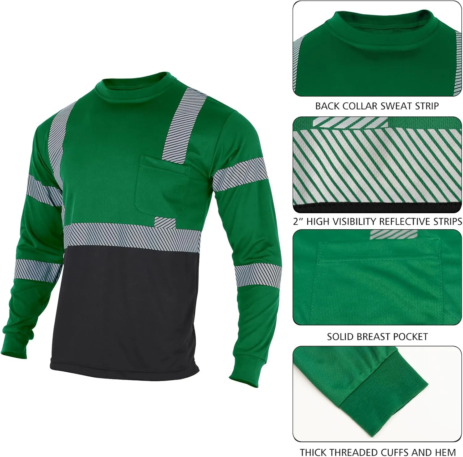 VENDACE Safety Reflective High Visibility Long Sleeve Shirts ANSI Class 3 Hi Vis Construction Work T Shirts for Men