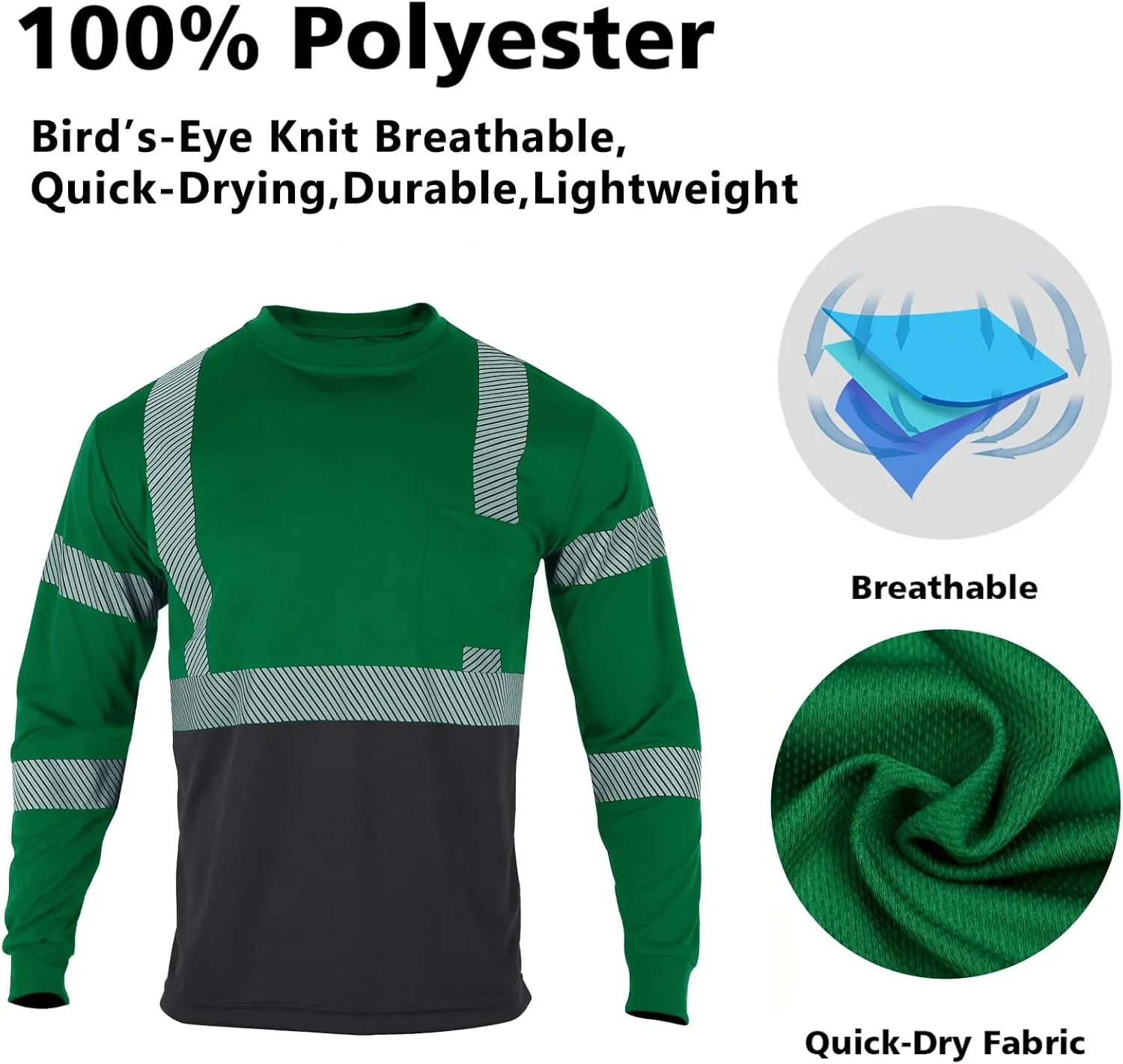VENDACE Safety Reflective High Visibility Long Sleeve Shirts ANSI Class 3 Hi Vis Construction Work T Shirts for Men