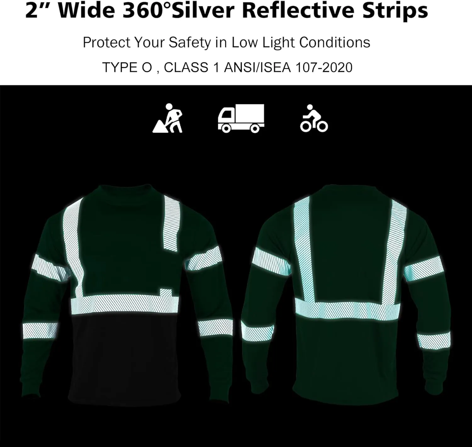 VENDACE Safety Reflective High Visibility Long Sleeve Shirts ANSI Class 3 Hi Vis Construction Work T Shirts for Men