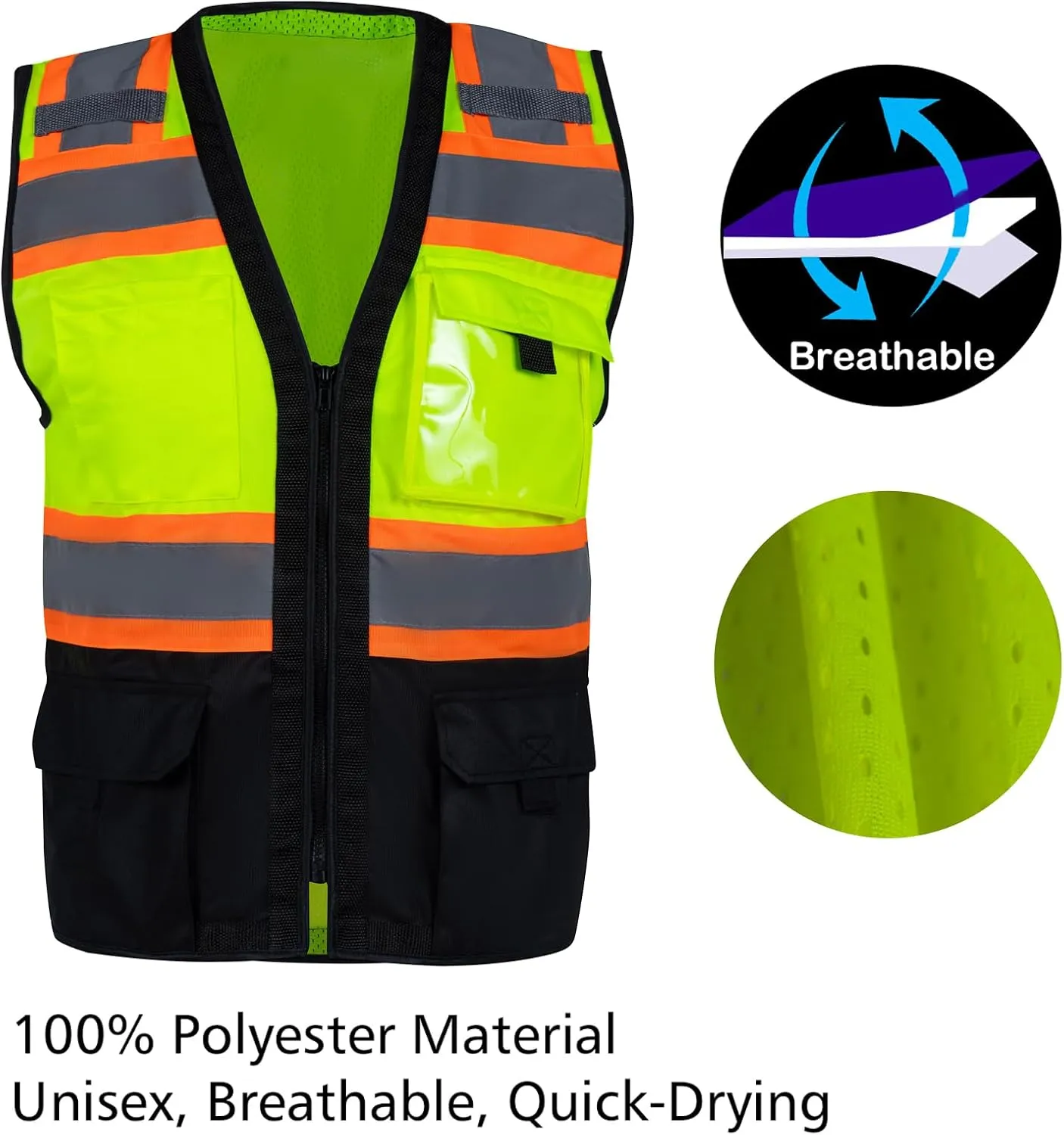 VENDACE Safety Vest Hi Vis Reflective Vest for Men with Pockets ANSI Class 2 High Visibility Construction Work Vest