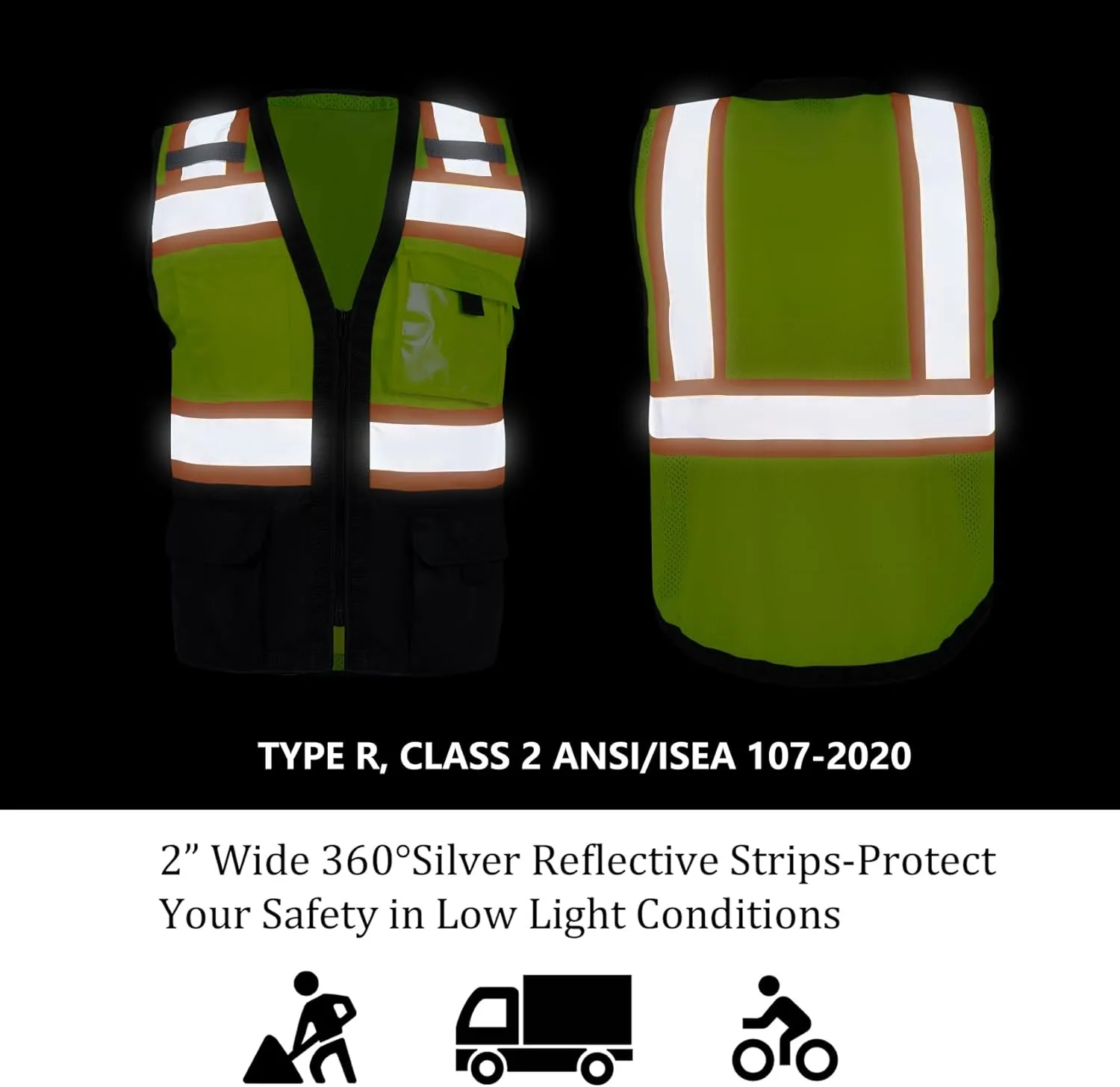 VENDACE Safety Vest Hi Vis Reflective Vest for Men with Pockets ANSI Class 2 High Visibility Construction Work Vest